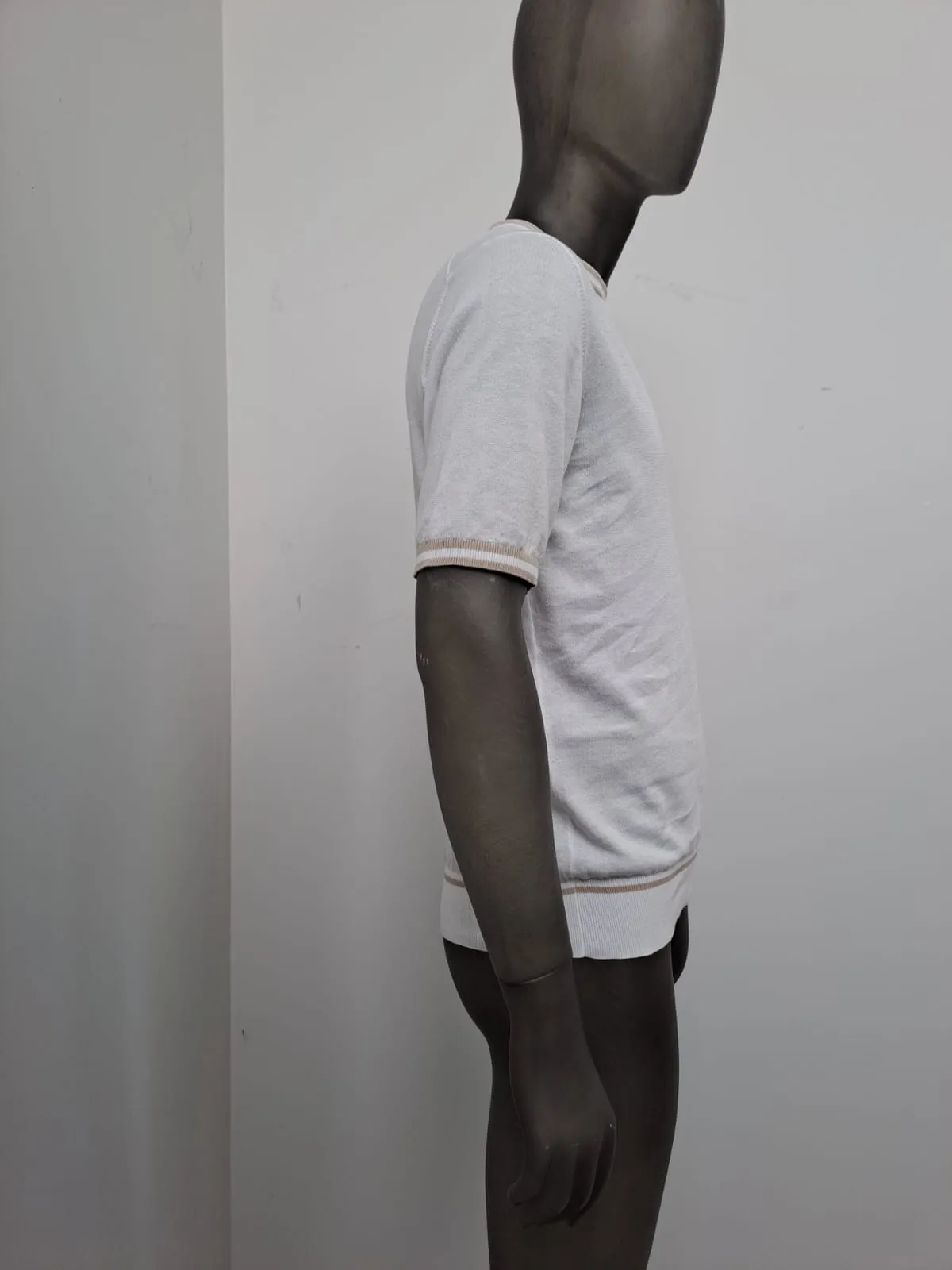 #davidetest T-shirt Biały Beżowe Lamówki
